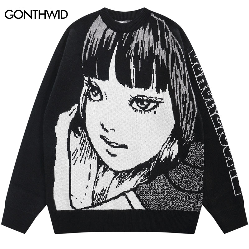 Vintage Sweaters Y2K Harajuku Knitted Japanese Anime Girl Jumpers Sweater 2022 Men Women Hip Hop Casual Pullover Str